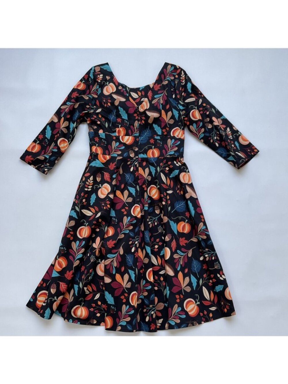 Eva Rose Women’s Pumpkin & Leaves Retro Print Dress 3/4 Sleeves Printed Size L - Picture 4 of 9